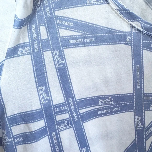 SOLD❤️HERMÈS authentic logo ribbon print boxy tee shirt top - Picture 4 of 8